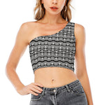 Black And White Ethnic Boho Print One Shoulder Crop Top