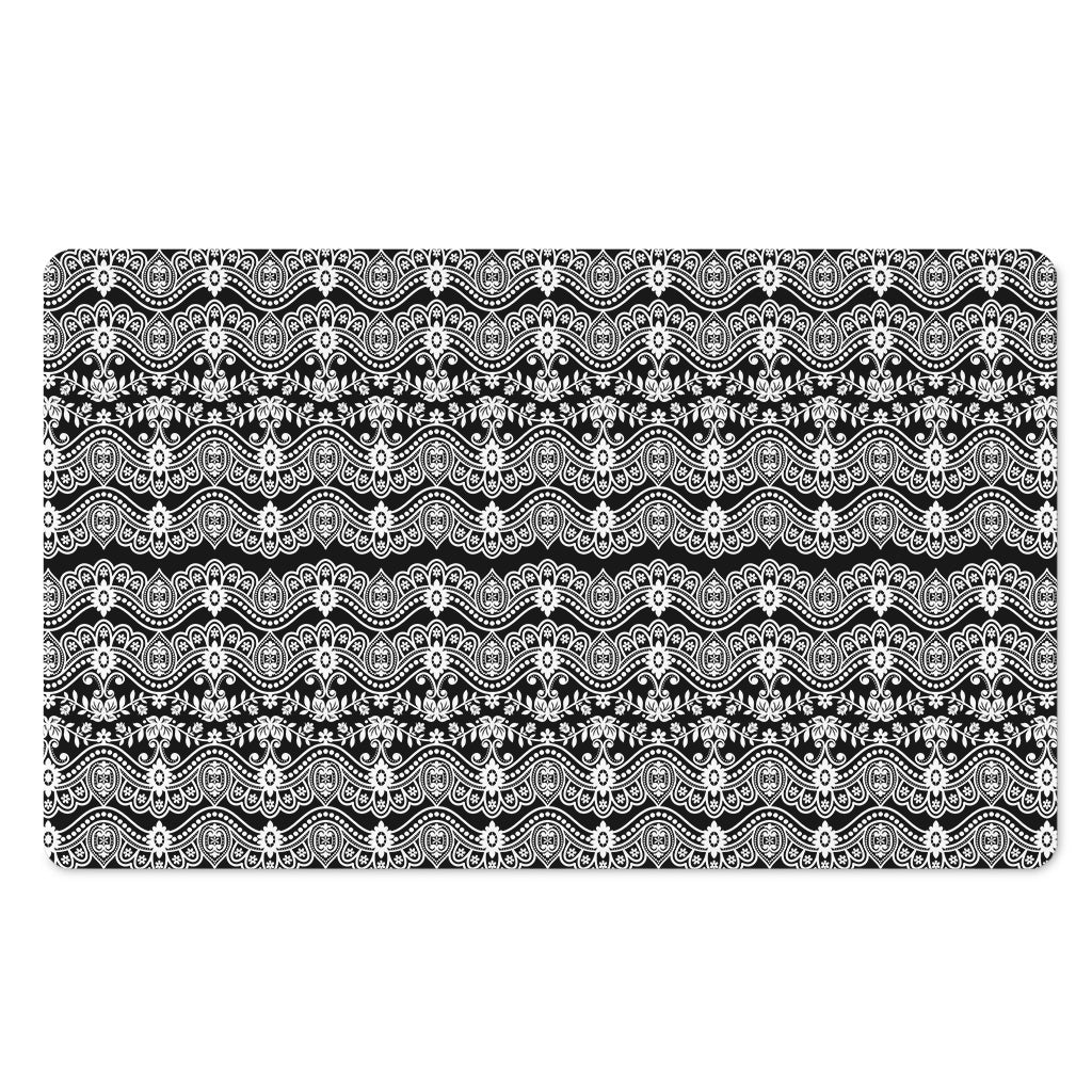 Black And White Ethnic Boho Print Polyester Doormat