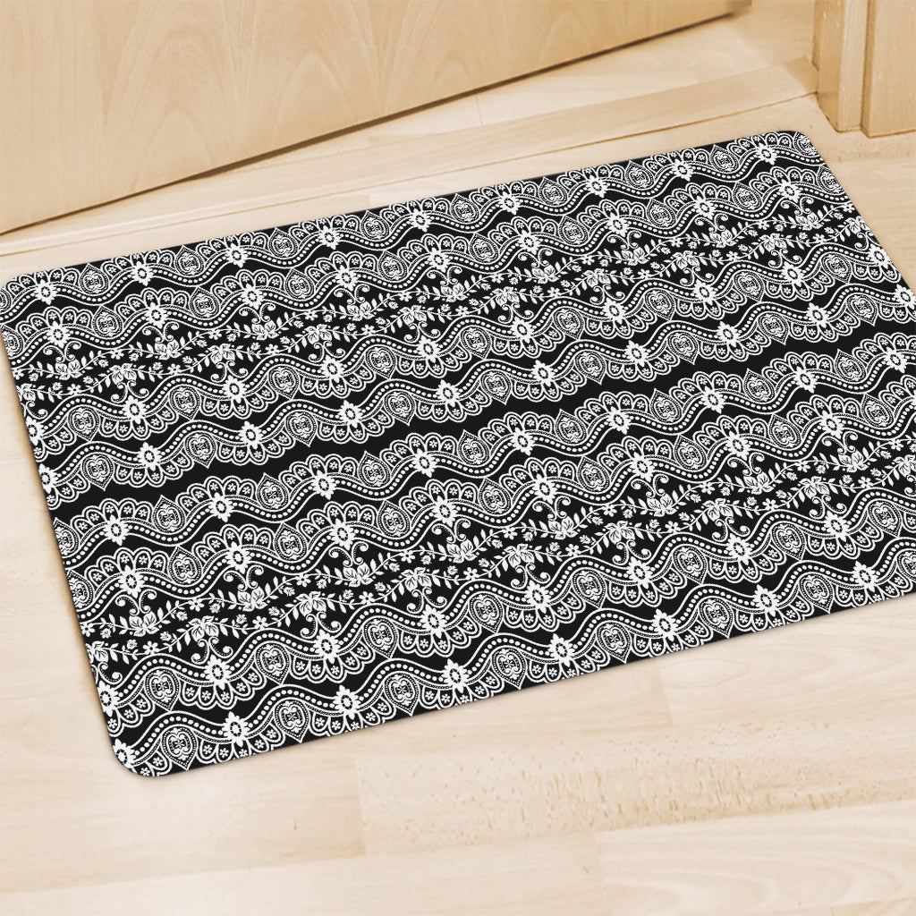 Black And White Ethnic Boho Print Polyester Doormat