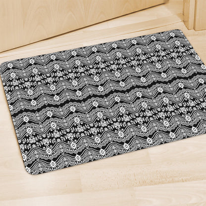 Black And White Ethnic Boho Print Polyester Doormat