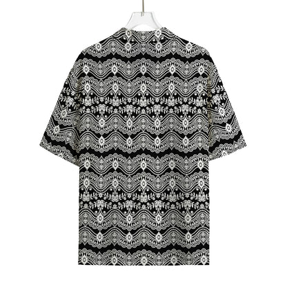 Black And White Ethnic Boho Print Rayon Hawaiian Shirt