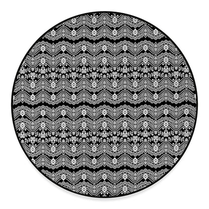 Black And White Ethnic Boho Print Round Floor Mat