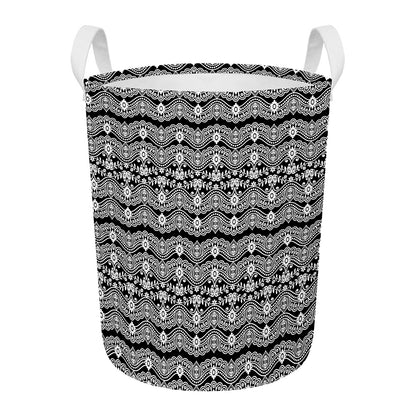 Black And White Ethnic Boho Print Round Laundry Basket