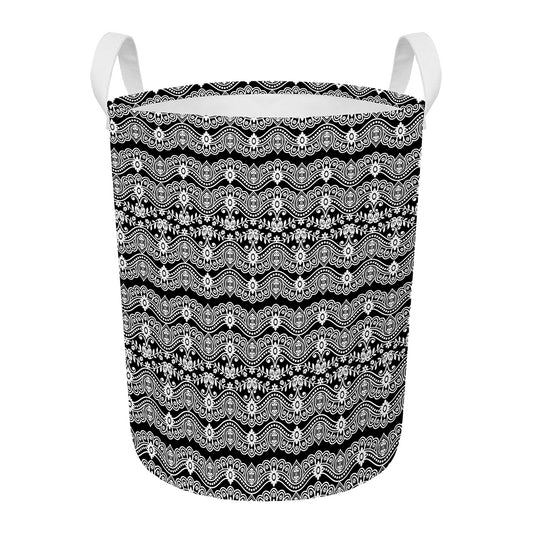 Black And White Ethnic Boho Print Round Laundry Basket