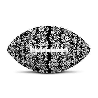 Black And White Ethnic Boho Print Rugby Ball
