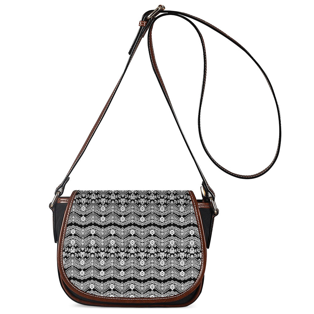 Black And White Ethnic Boho Print Saddle Bag