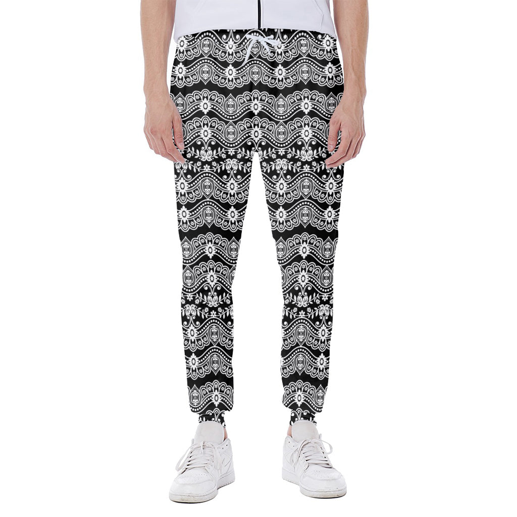 Black And White Ethnic Boho Print Scuba Joggers