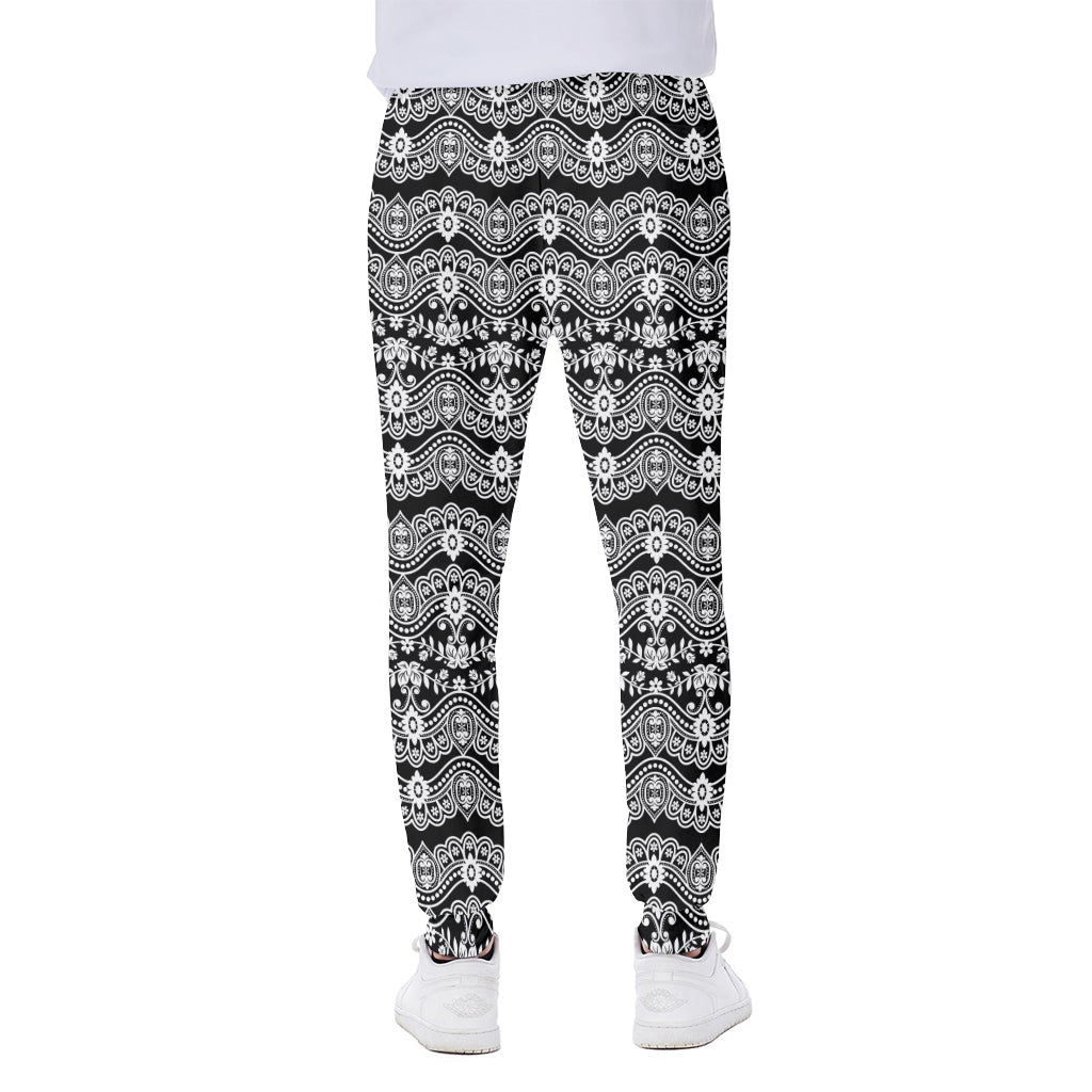 Black And White Ethnic Boho Print Scuba Joggers