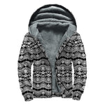 Black And White Ethnic Boho Print Sherpa Lined Zip Up Hoodie