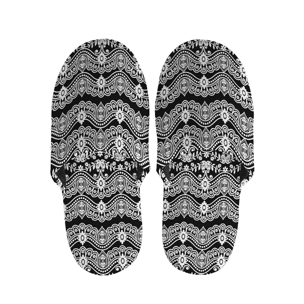 Black And White Ethnic Boho Print Slippers