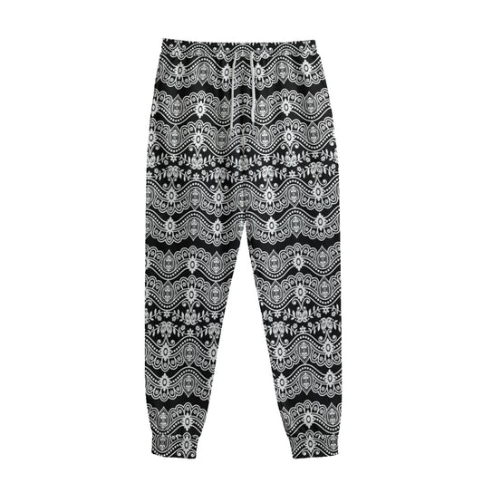 Black And White Ethnic Boho Print Sweatpants