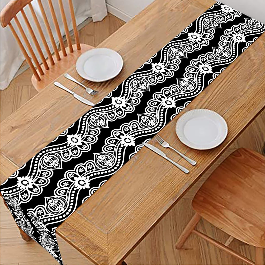 Black And White Ethnic Boho Print Table Runner