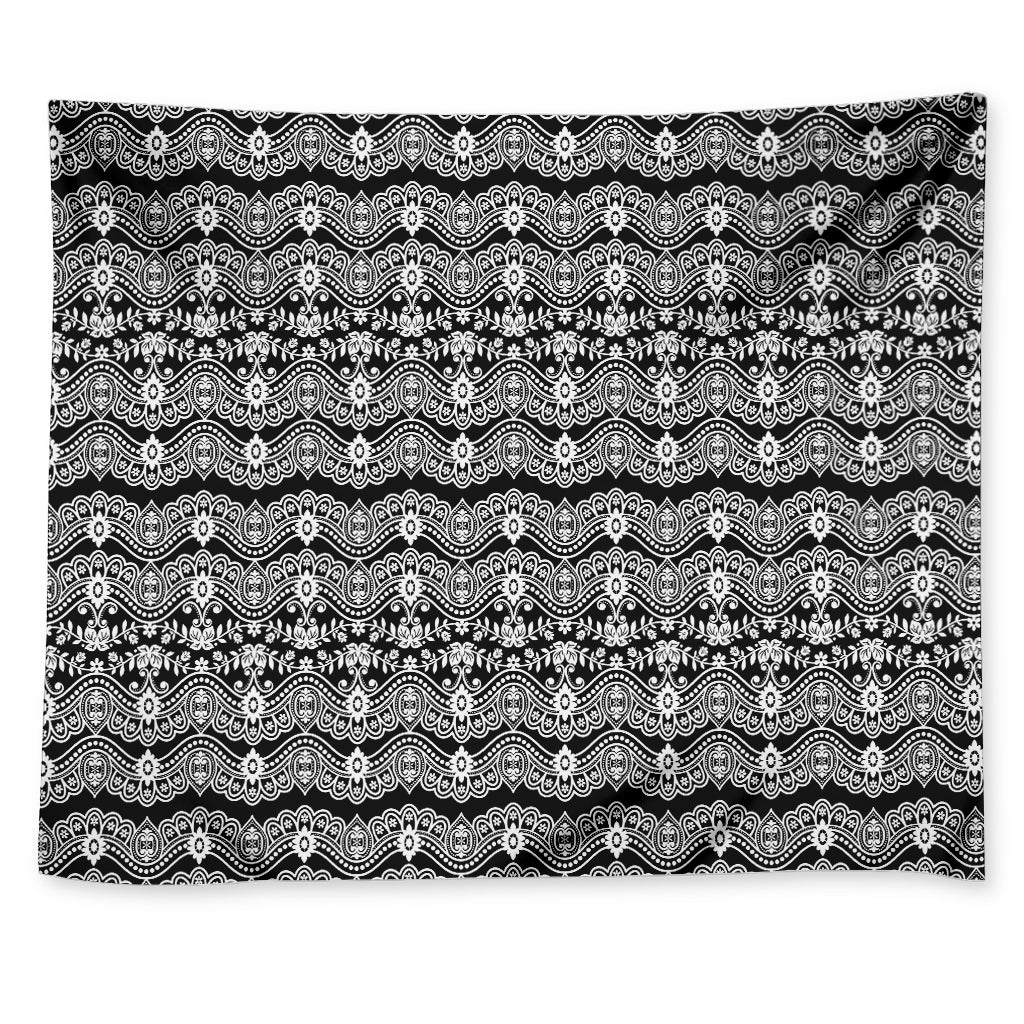 Black And White Ethnic Boho Print Tapestry