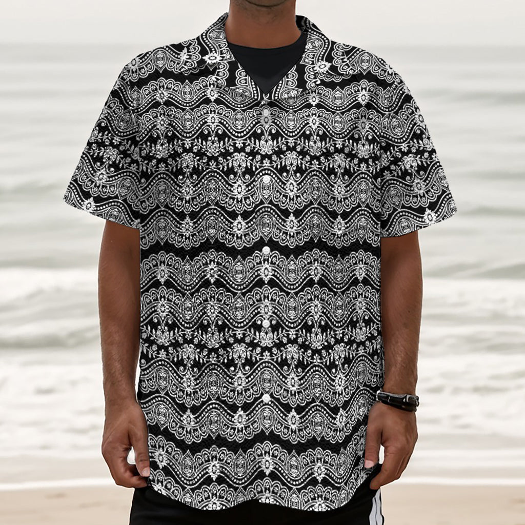 Black And White Ethnic Boho Print Textured Short Sleeve Shirt