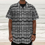 Black And White Ethnic Boho Print Textured Short Sleeve Shirt