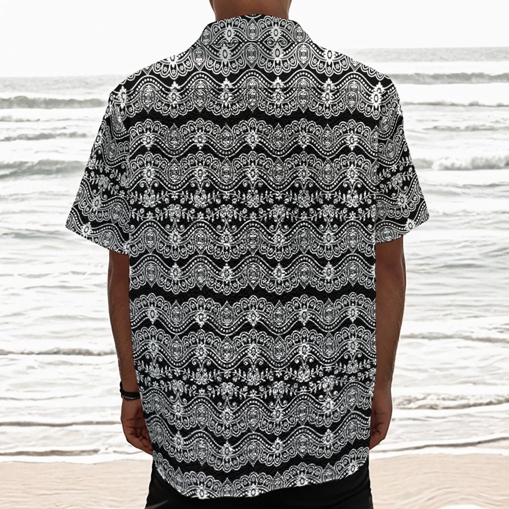 Black And White Ethnic Boho Print Textured Short Sleeve Shirt