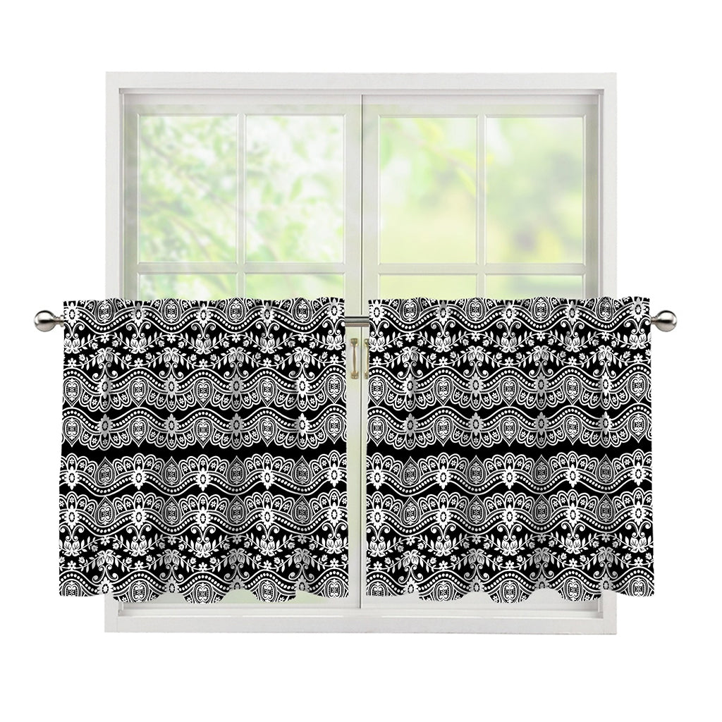 Black And White Ethnic Boho Print Tier Curtains