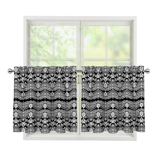 Black And White Ethnic Boho Print Tier Curtains
