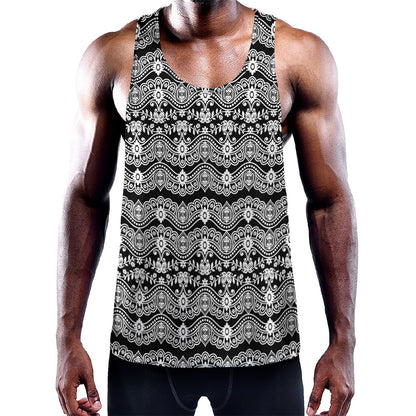 Black And White Ethnic Boho Print Training Tank Top