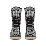 Black And White Ethnic Boho Print Winter Boots