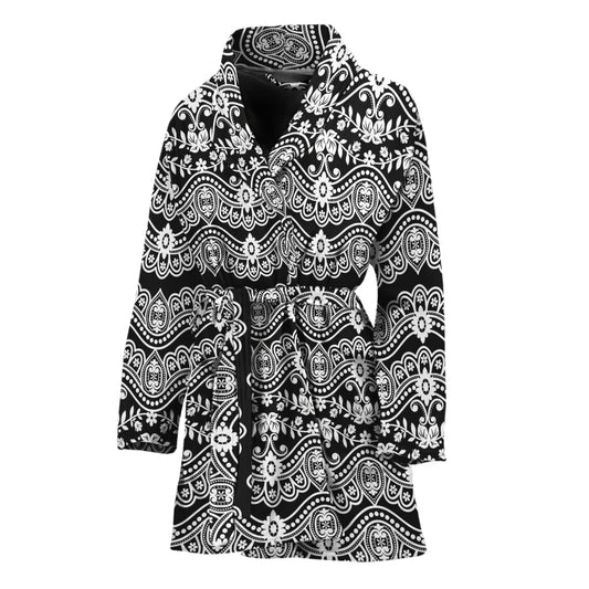 Black And White Ethnic Boho Print Women's Bathrobe