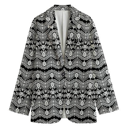 Black And White Ethnic Boho Print Women's Blazer