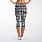 Black And White Ethnic Boho Print Women's Capri Leggings