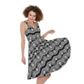 Black And White Ethnic Boho Print Sleeveless Knee Length Dress