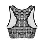 Black And White Ethnic Boho Print Women's Sports Bra
