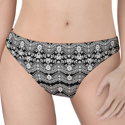 Black And White Ethnic Boho Print Women's Thong