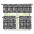Black And White Ethnic Pattern Print 3 Piece Kitchen Curtains