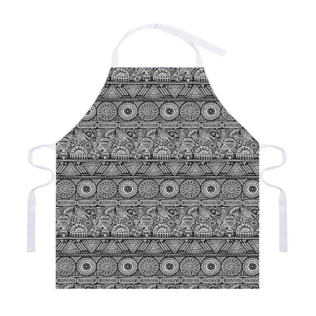 Black And White Ethnic Pattern Print Adjustable Apron