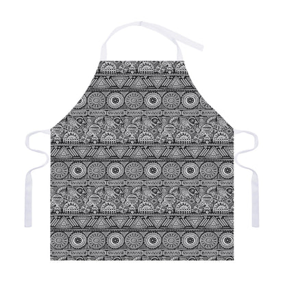 Black And White Ethnic Pattern Print Adjustable Apron
