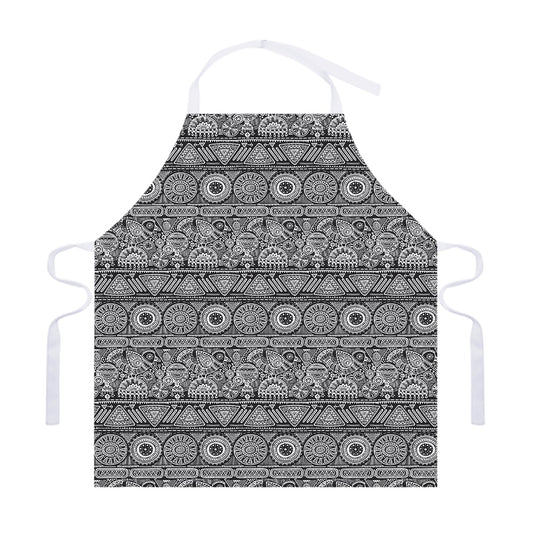 Black And White Ethnic Pattern Print Adjustable Apron