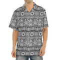 Black And White Ethnic Pattern Print Aloha Shirt