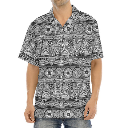 Black And White Ethnic Pattern Print Aloha Shirt