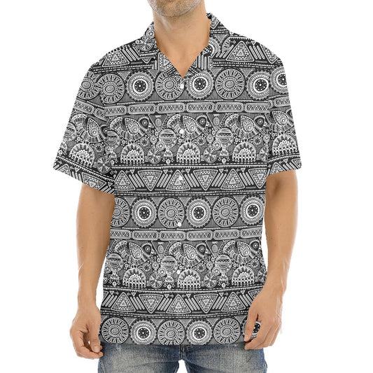 Black And White Ethnic Pattern Print Aloha Shirt