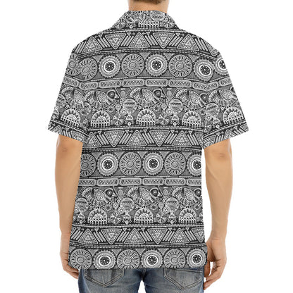 Black And White Ethnic Pattern Print Aloha Shirt