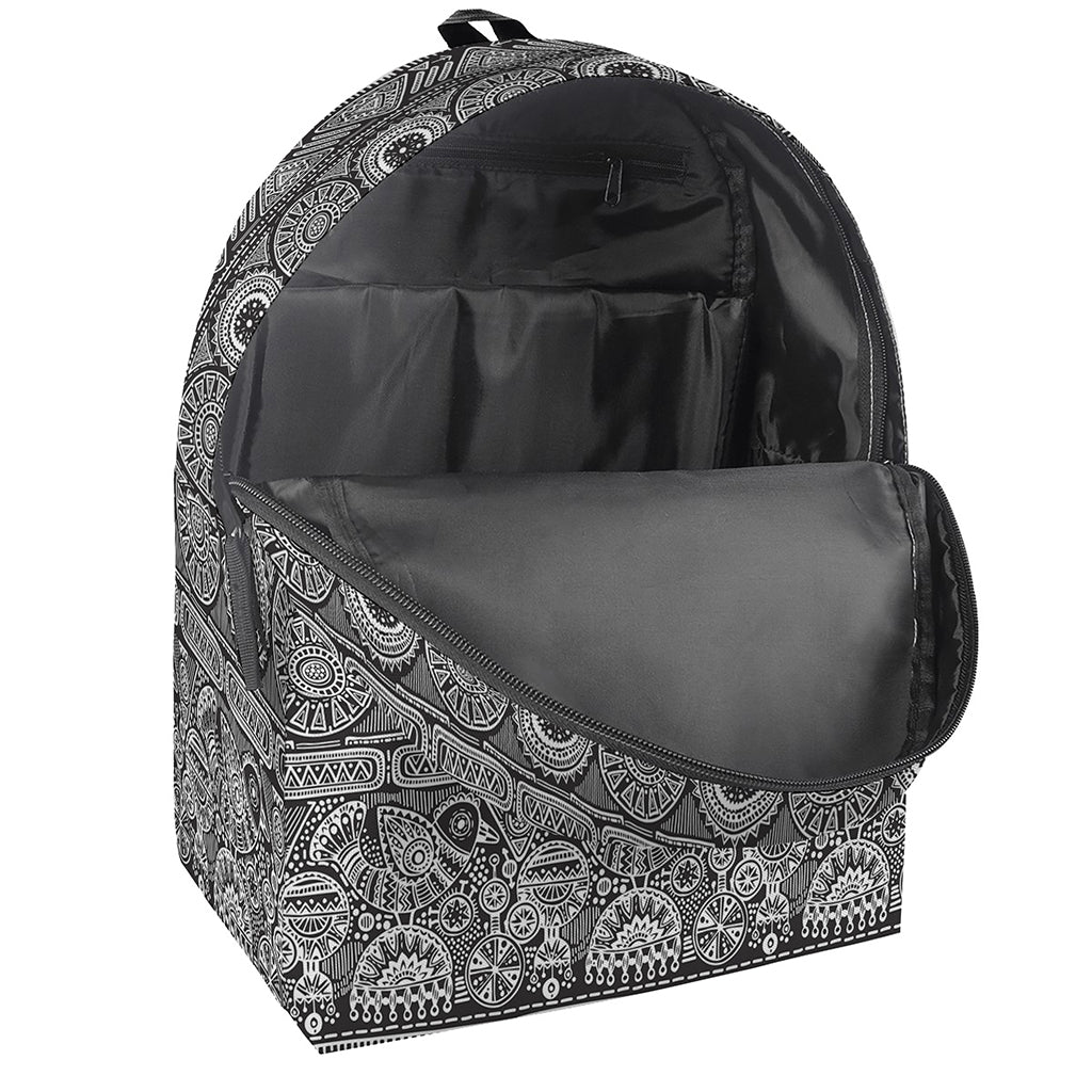 Black And White Ethnic Pattern Print Backpack