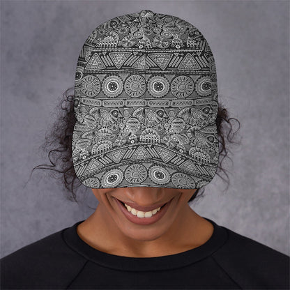 Black And White Ethnic Pattern Print Baseball Cap