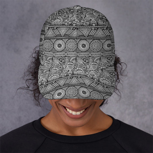 Black And White Ethnic Pattern Print Baseball Cap