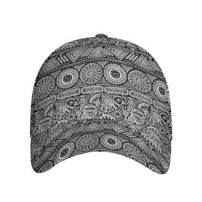 Black And White Ethnic Pattern Print Baseball Cap