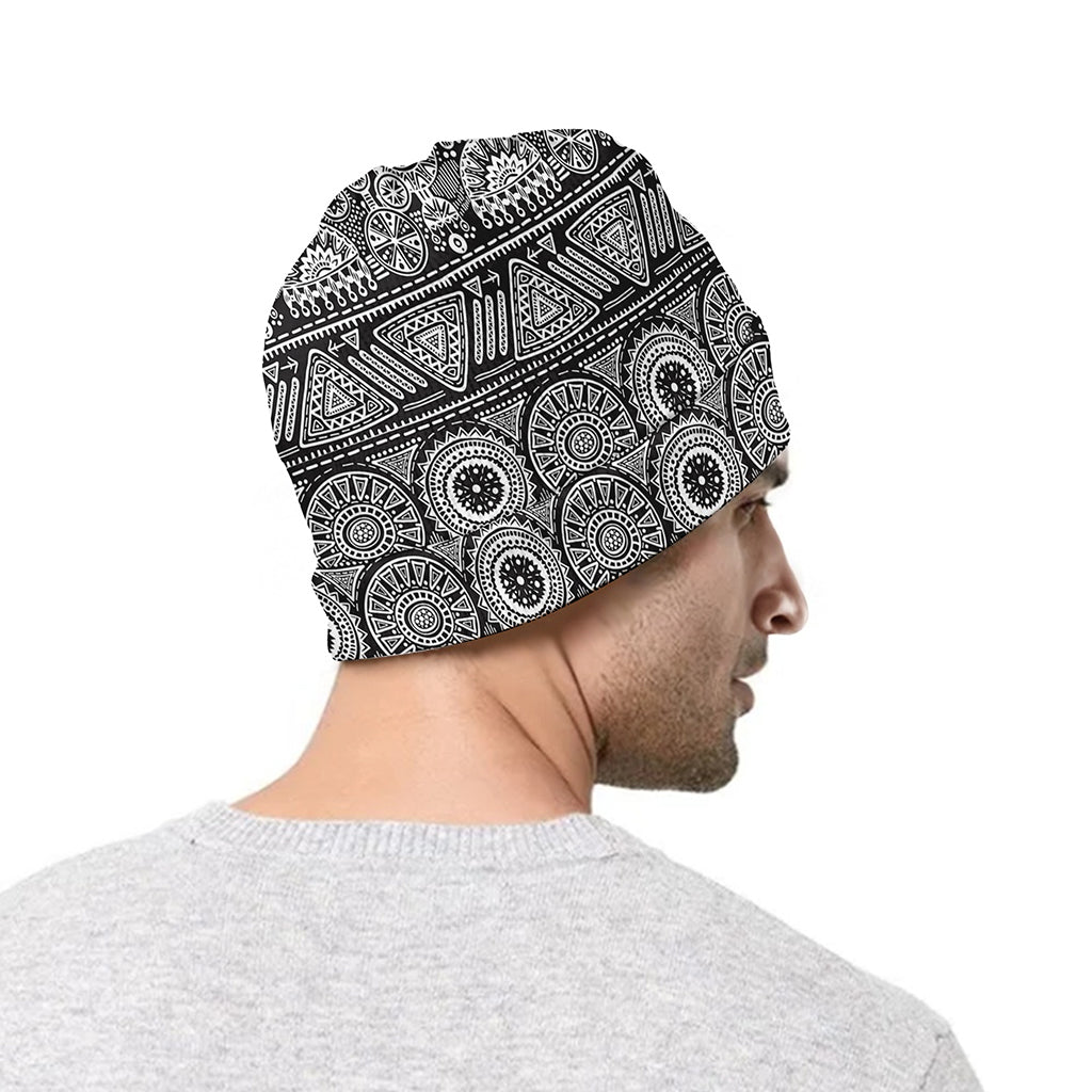 Black And White Ethnic Pattern Print Beanie