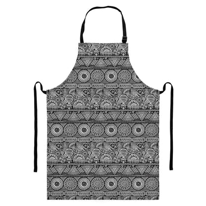 Black And White Ethnic Pattern Print Bib Apron With Pocket