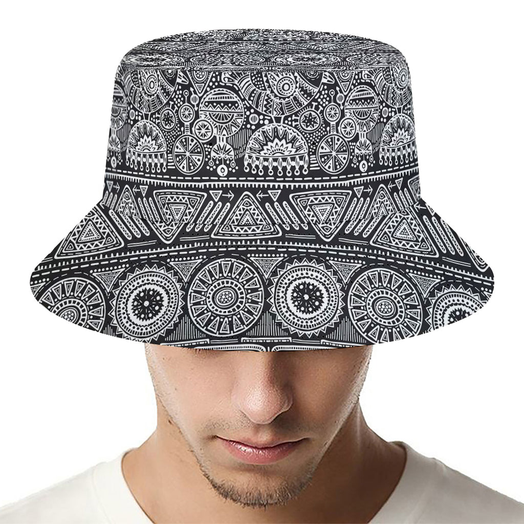 Black And White Ethnic Pattern Print Bucket Hat