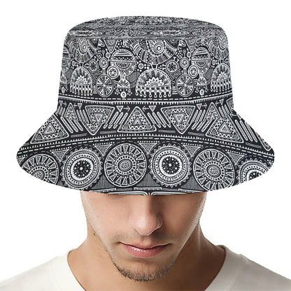 Black And White Ethnic Pattern Print Bucket Hat