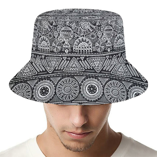 Black And White Ethnic Pattern Print Bucket Hat