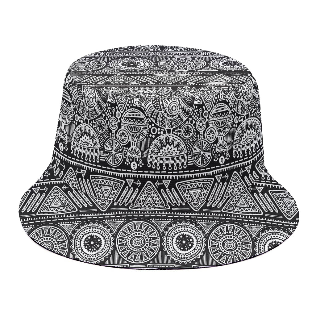 Black And White Ethnic Pattern Print Bucket Hat