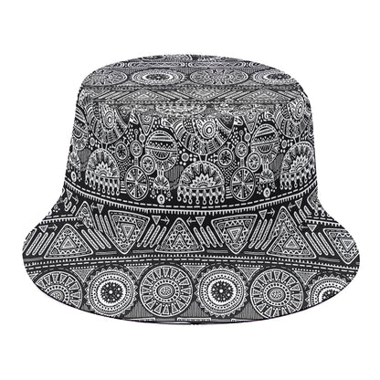 Black And White Ethnic Pattern Print Bucket Hat