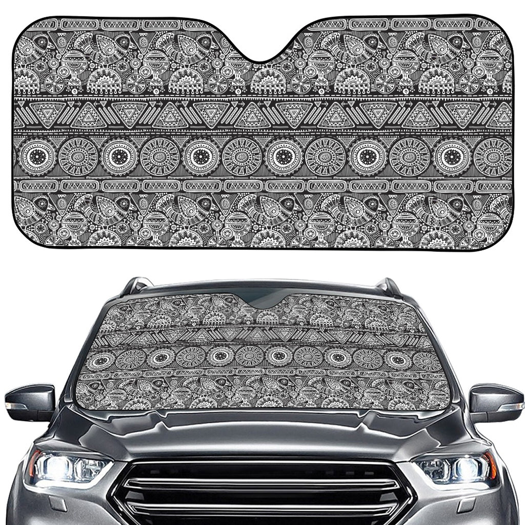 Black And White Ethnic Pattern Print Car Windshield Sun Shade